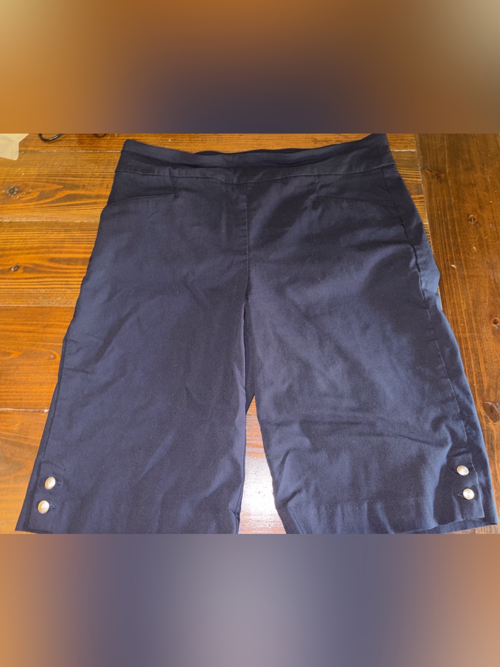 Coral Bay Navy Bermuda Shorts with Hem Button Accents